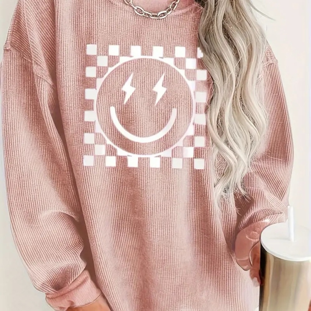 Pink Smiley Face Graphic Long Sleeve NWOT